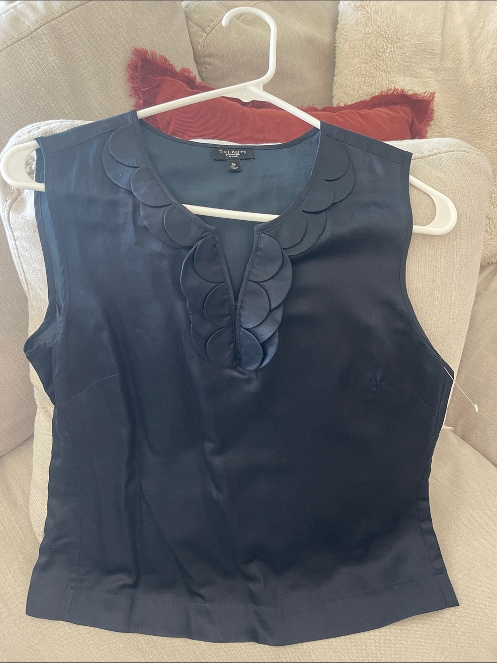 Talbots Navy Scallop-Trim Sleeveless Shell Top